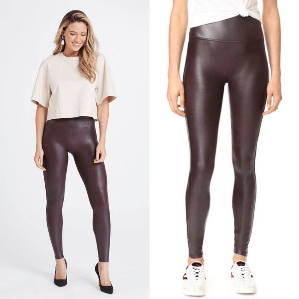 SPANX Ready to Wow Faux Leather Leggings S BROWN WINE 2437 - Picture 3 of 12